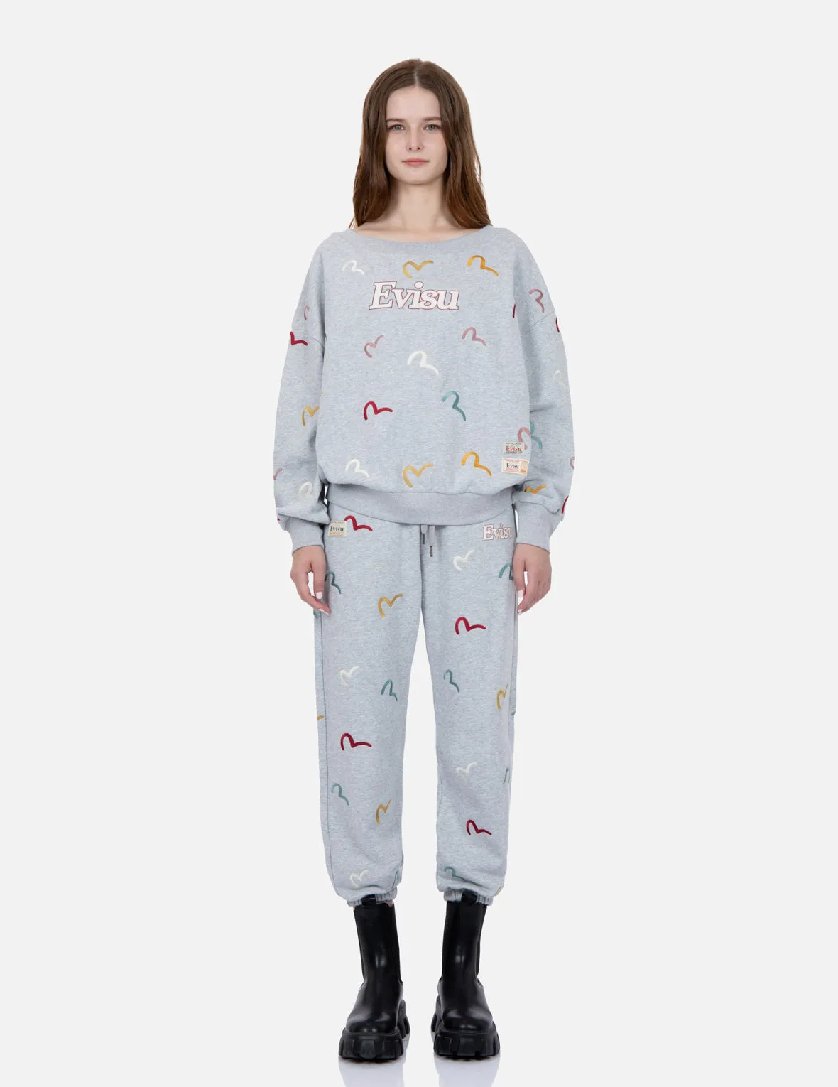 Allover Multi-color Seagull Embroidery Sweatshirt