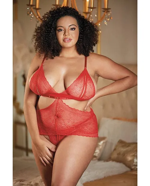 Allure Lace Peek A Boo Chemise & Ouverte G-string One Size Fits Most Curvy