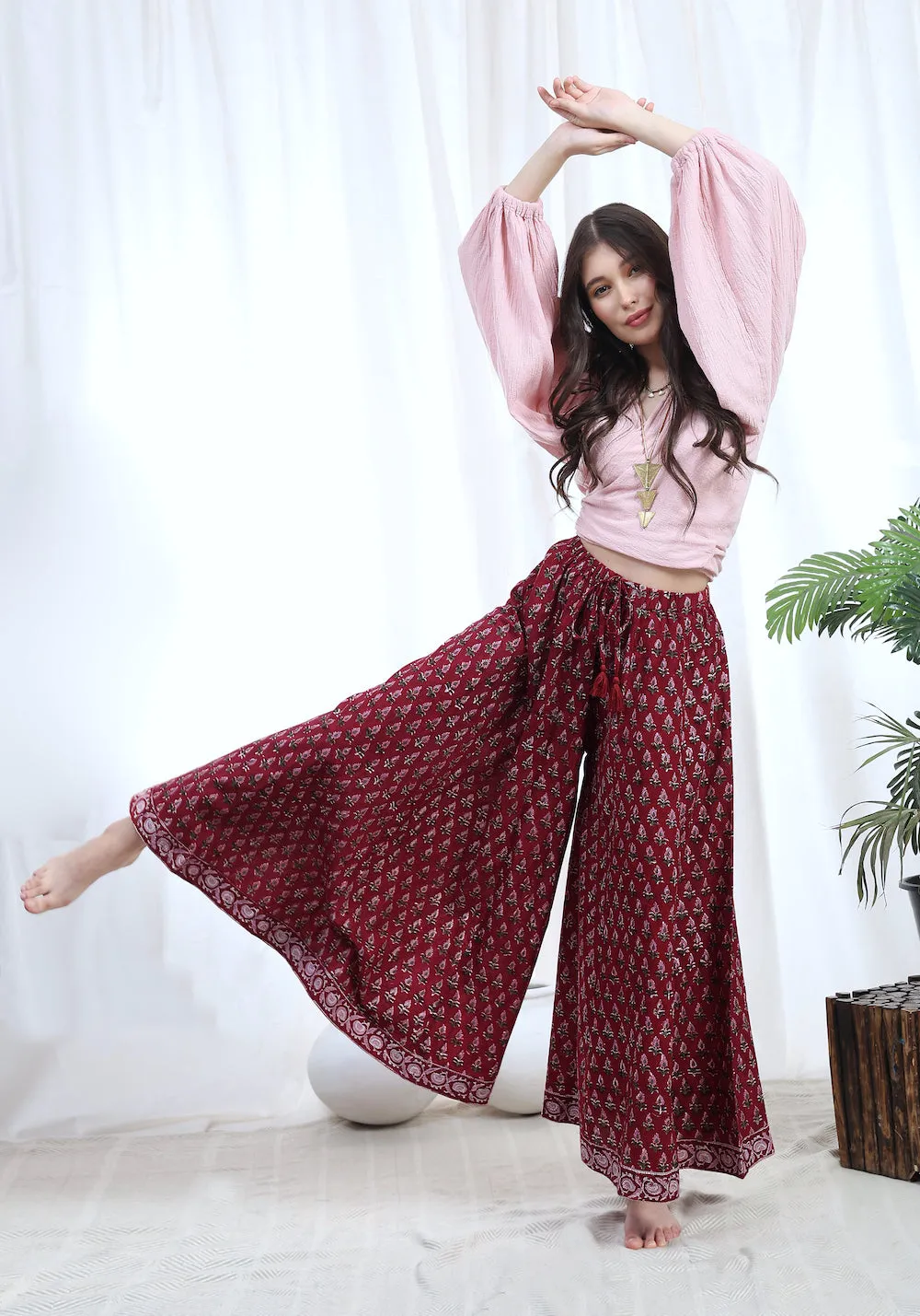 Althea Palazzo Pants: Burgundy