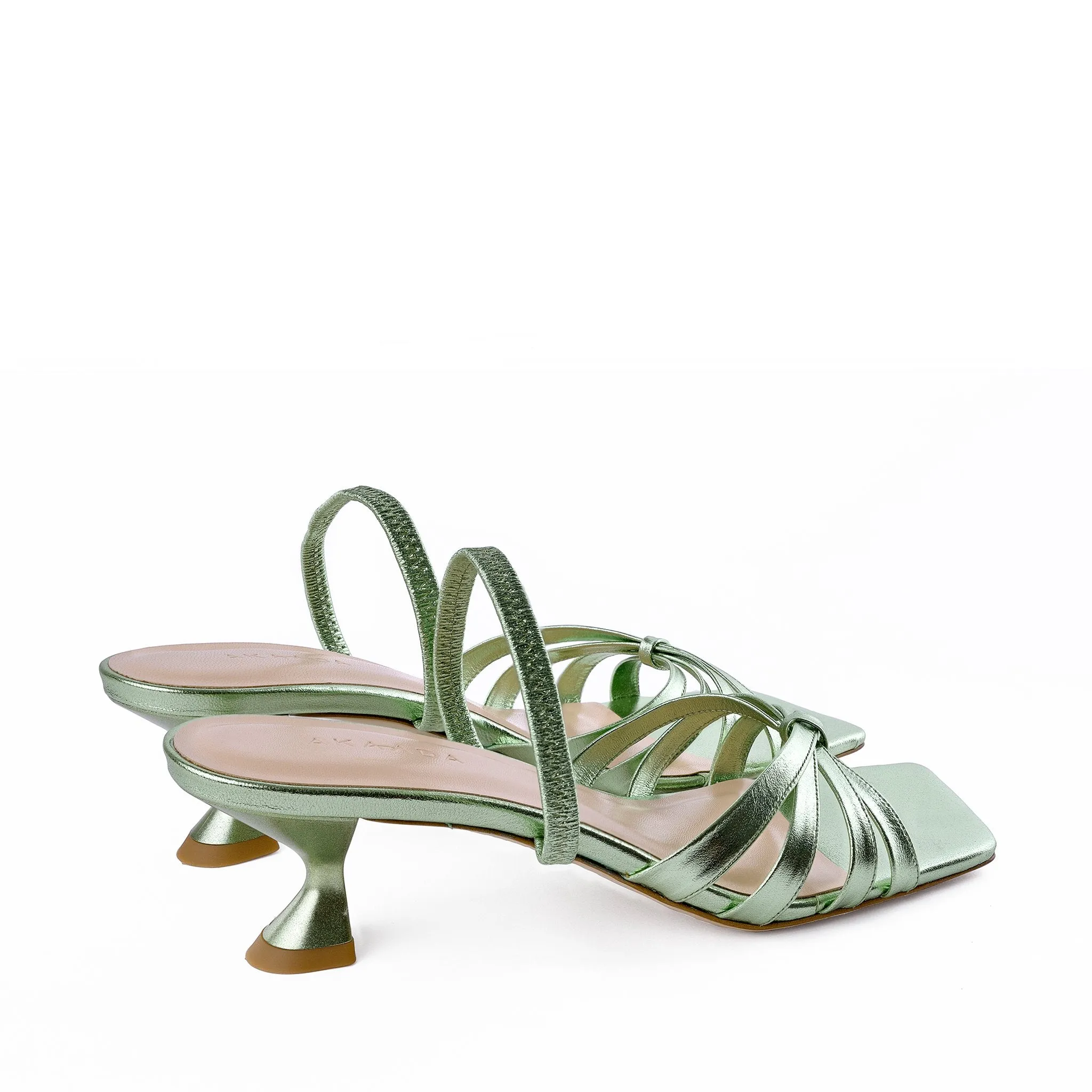 Amaya Green Metallic Leather Sandals