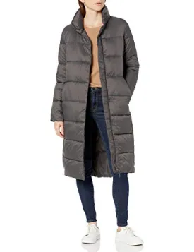 Amazon Essentials Women's Lightweight Water-Resistant Longer Length Cocoon Puffer Coat, Charcoal, Large