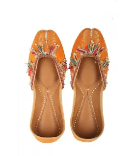 Amber Lights - Orange Embellished Brocade & Leather Juttis