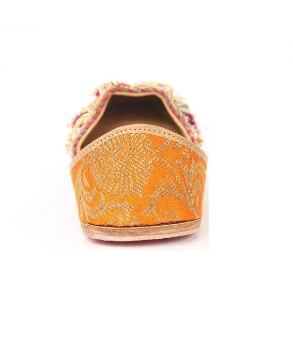 Amber Lights - Orange Embellished Brocade & Leather Juttis