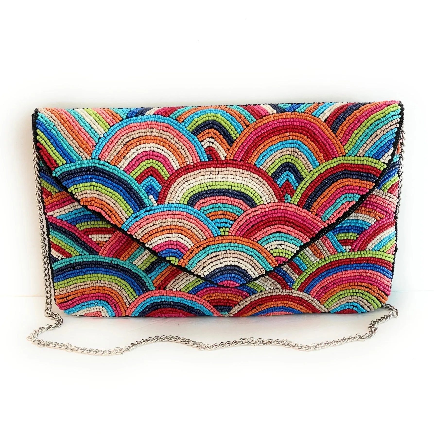 Amber Multicolored Beaded Clutch Purse