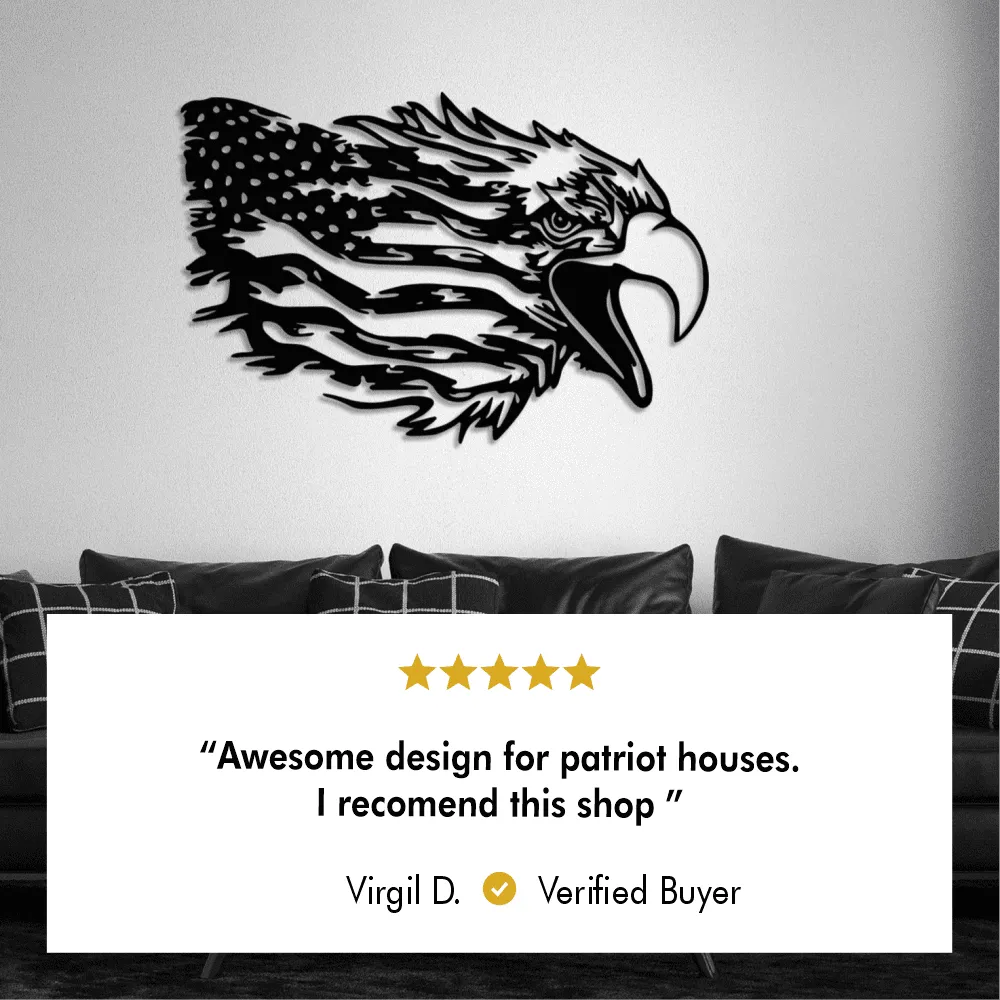 American Bald Eagle Wall Art with Distressed US Flag-Indepence Day Gift