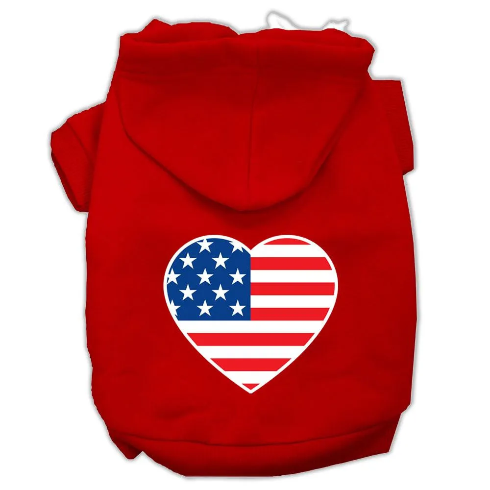 American Flag Heart Screen Print Pet Hoodies Red Size XL (16)