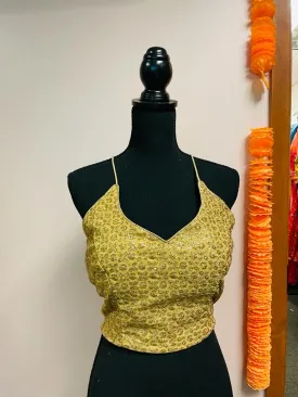 AMI155-Designer Gold Sequin Work Noodle Strap Blouse. Can be altered up to size 444