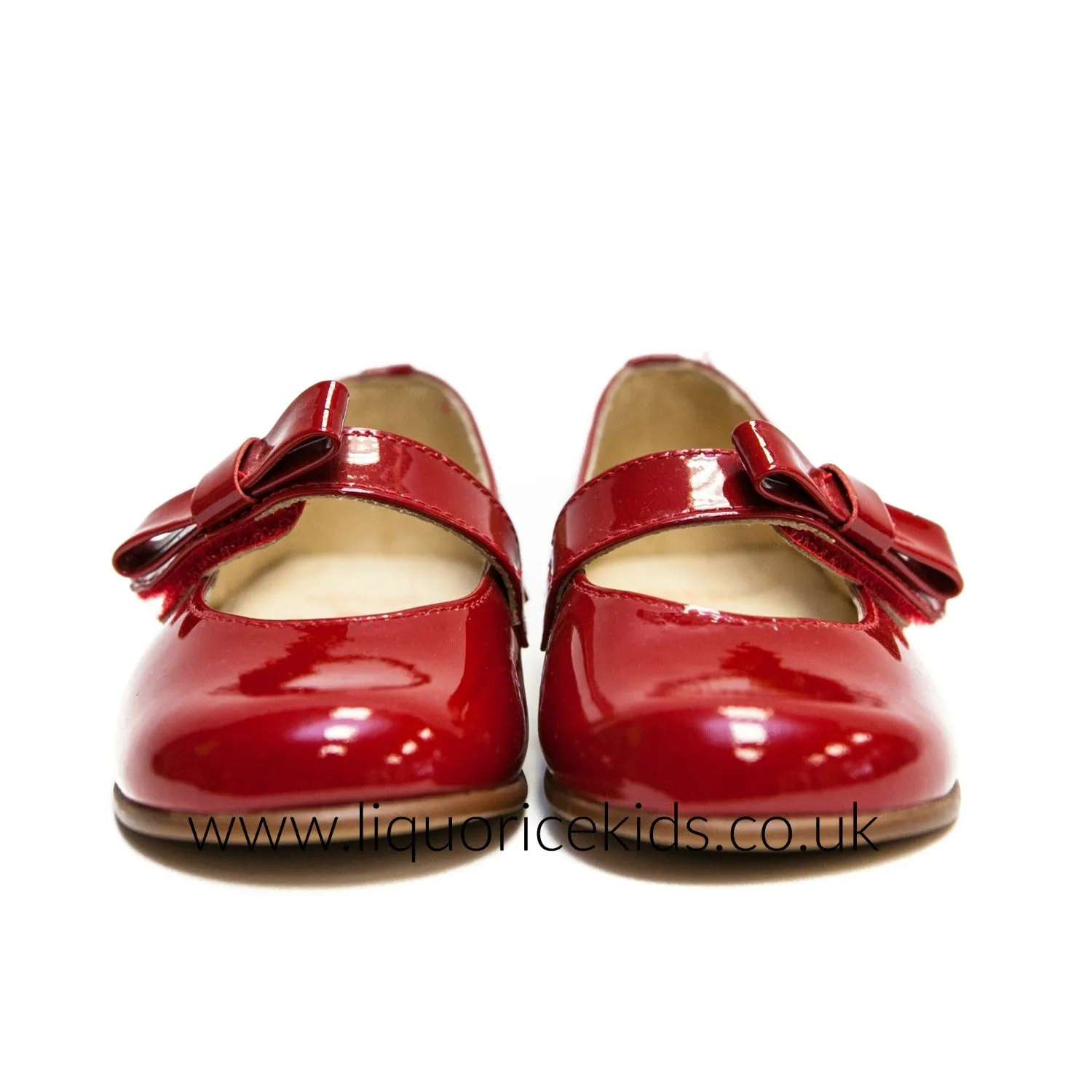 Andanines Red Patent Mary Janes with Red Bow