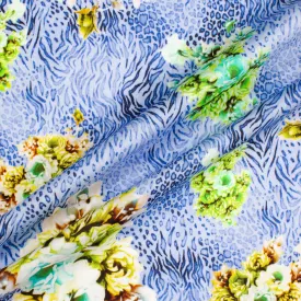 Animal & Floral Printed Blue Cotton