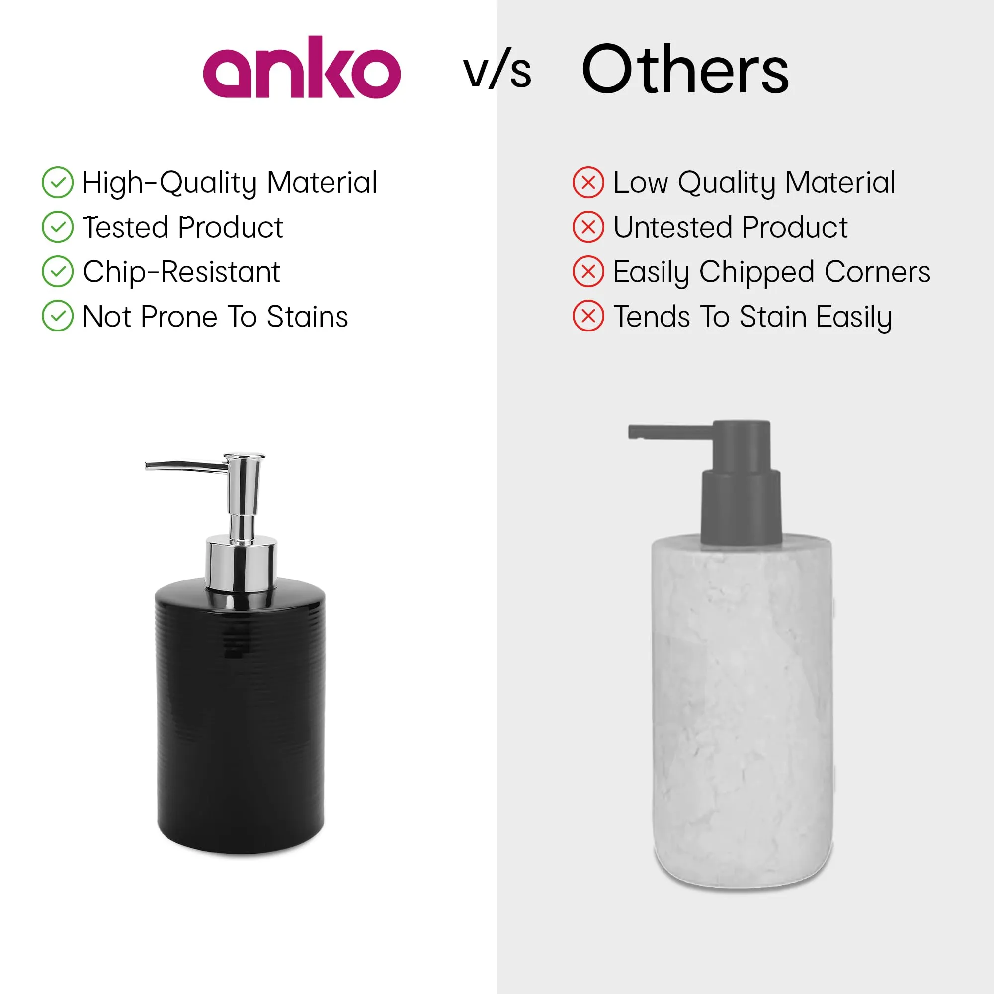 Anko Liquid Soap Dispenser - Pack of 2 | Stoneware | Bathroom Sanitizer, Lotion, Shampoo Dispenser | Ceramic Handwash Bottle for Kitchen | Soap Dispenser for Wash Basin |Black | 350 ml