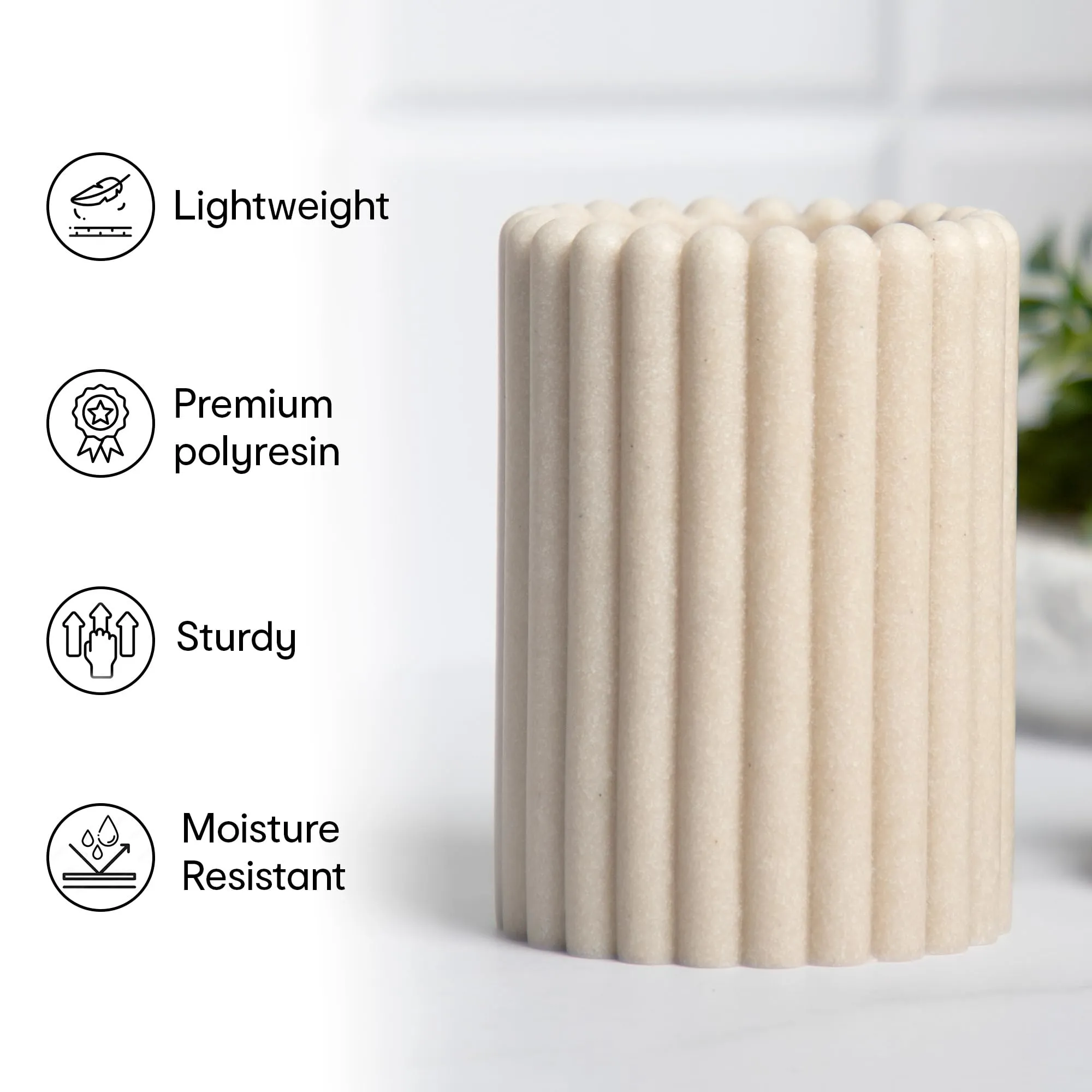 Anko Polyresin Toothbrush Holder for Bathroom | Toothpaste, Makeup Brush Holder for Bathroom | Bathroom Accessories for Wash Basin | Home, Office, Bathroom Organiser | Beige, Ribbed