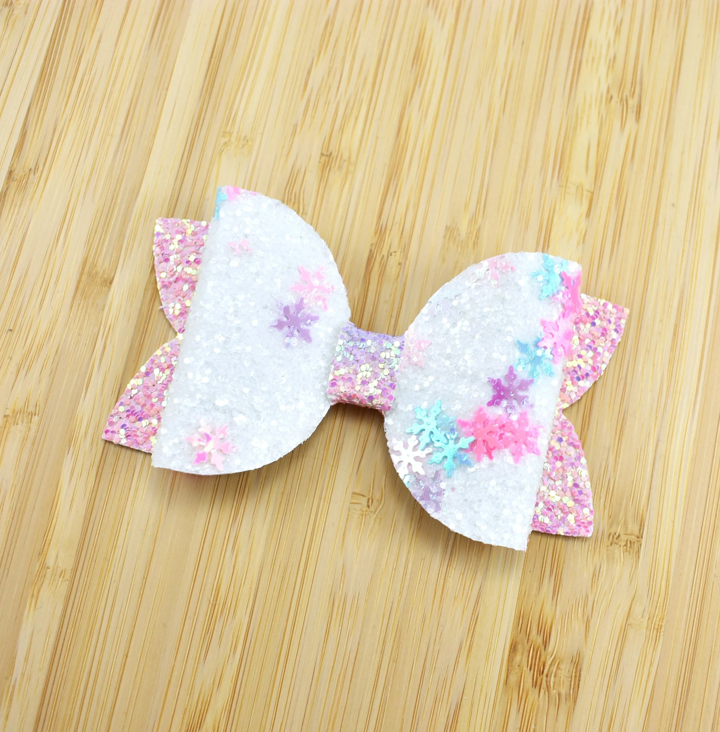 Annabelle Bow Hair Clip - Pastel Snowflakes