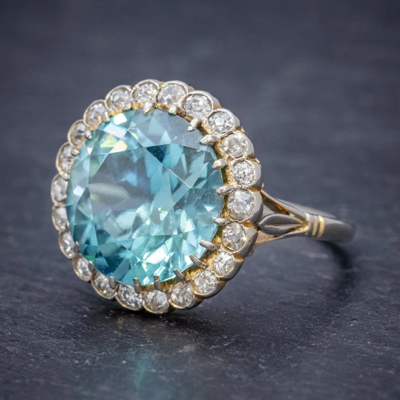 Antique Edwardian 8Ct Blue Zircon Cluster Ring Circa 1905