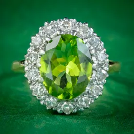 Antique Edwardian Peridot Diamond Cluster Ring 3.60ct Peridot