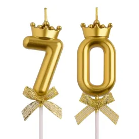 AOOLADA 70th Birthday Candles, Gold 70 Year Old Number Birthday Candles, Number 70 Candles for Men Women, Happy Birthday Party Decorations Cake Topper Gifts for Wedding Anniversary Celebration