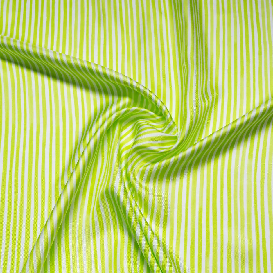 Apple Green & White Striped Pure Silk Twill