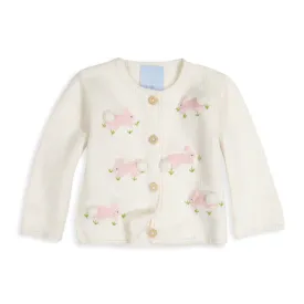 Applique Bunny Cardigan -- Ivory w/ Rose Bunnies