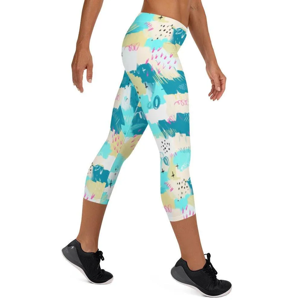 Aqua Abstract Women's Capri Leggings