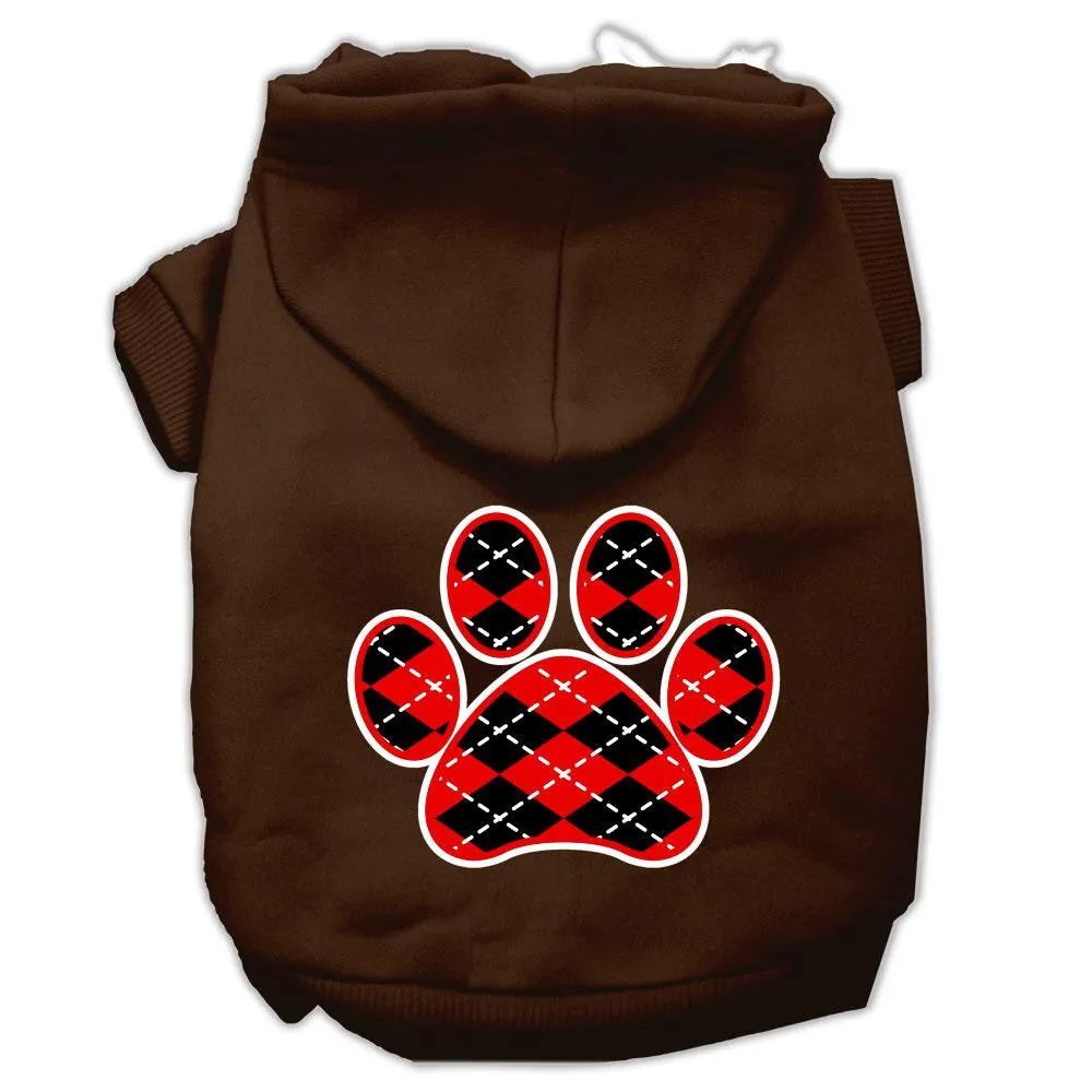 Argyle Paw Red Screen Print Pet Hoodies Brown Size Med (12)