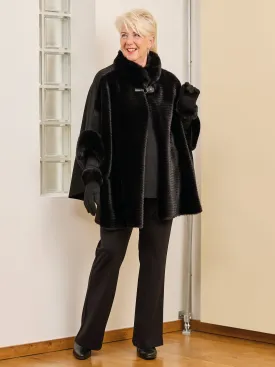 Ariana Faux Fur Trimmed Wrap - Black