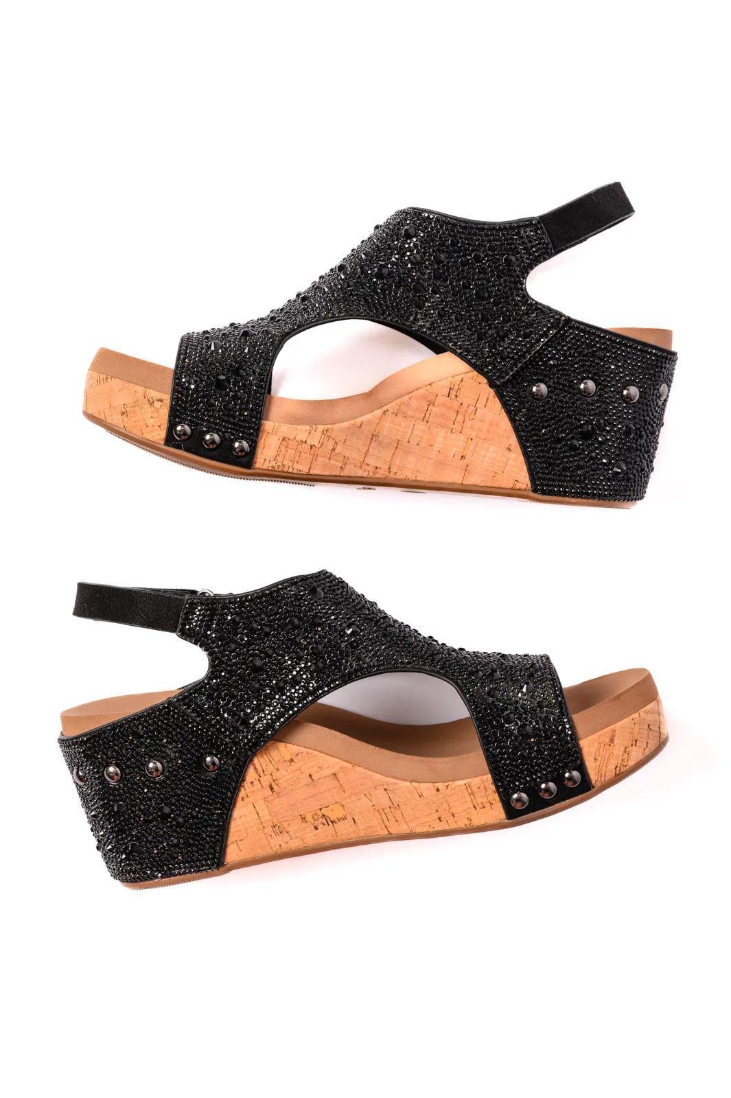 Ashley Wedge Sandals in Black Rhinestone - CORKYS