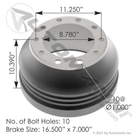 ATM 151.6700BA-LW Heavy Duty Brake Drum (16.5" x 7" Lightweight)