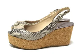 Authentic Jimmy Choo Snake Embossed Leather Cork Wedge Heel size 37