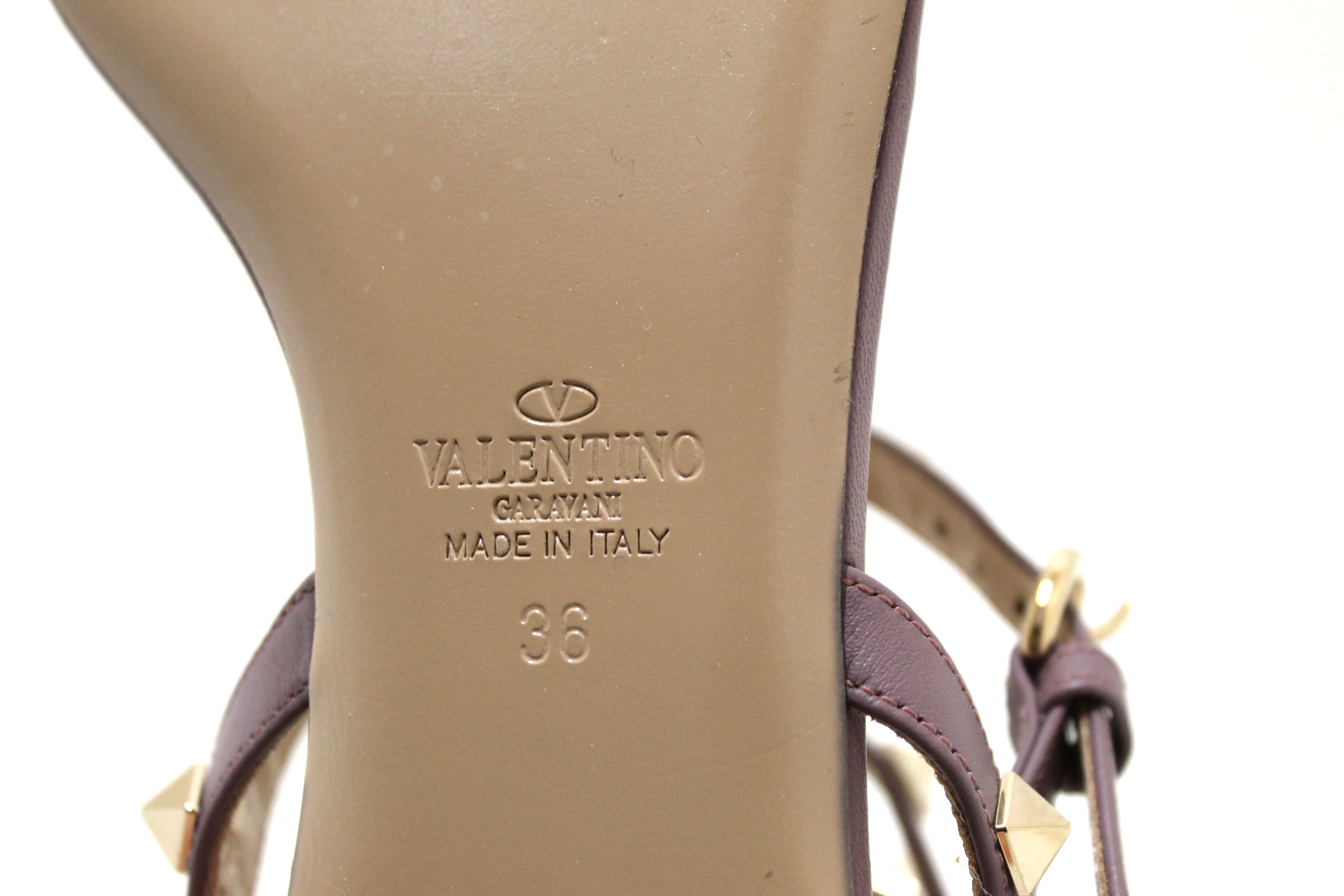 Authentic New Valentino Purple Leather Rockstud Flip Flop Sandal Shoes Size 36