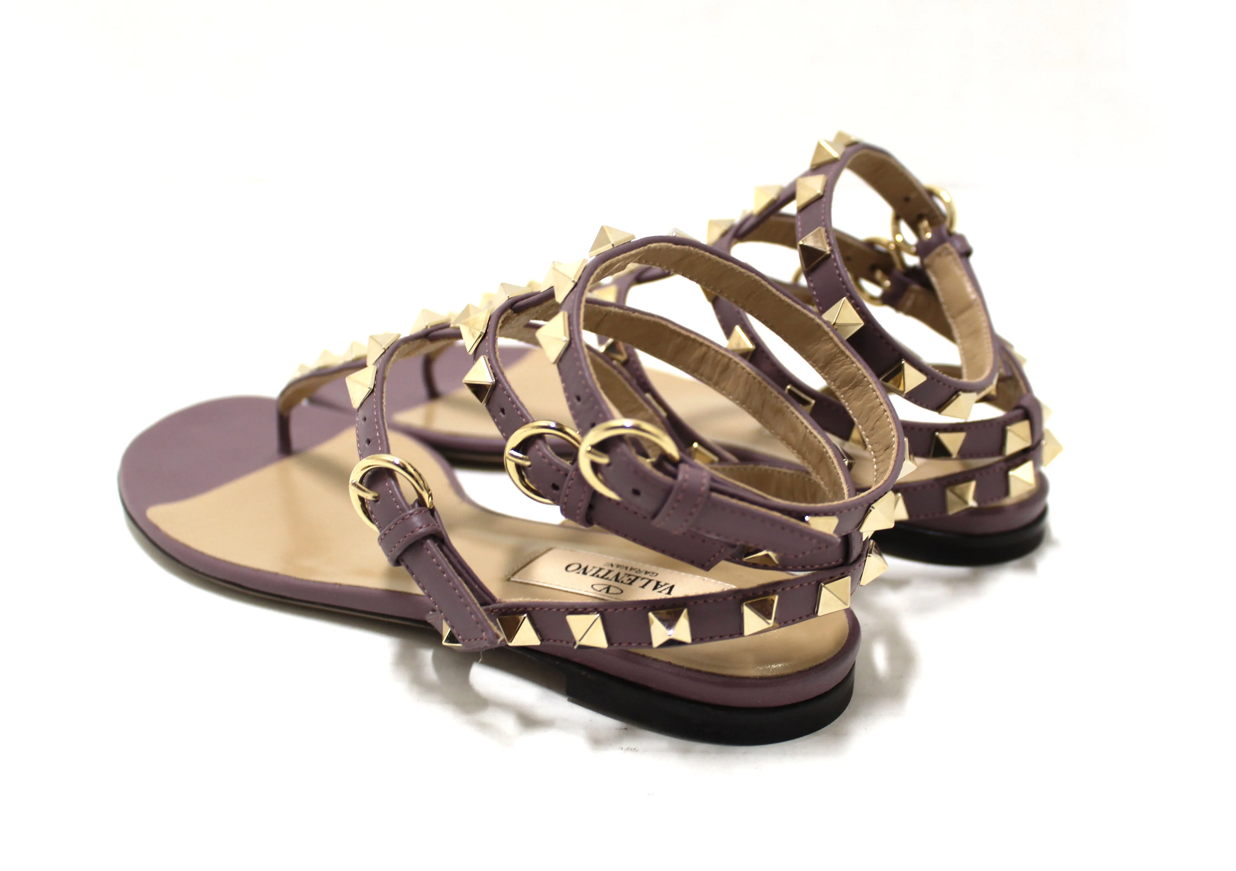 Authentic New Valentino Purple Leather Rockstud Flip Flop Sandal Shoes Size 36