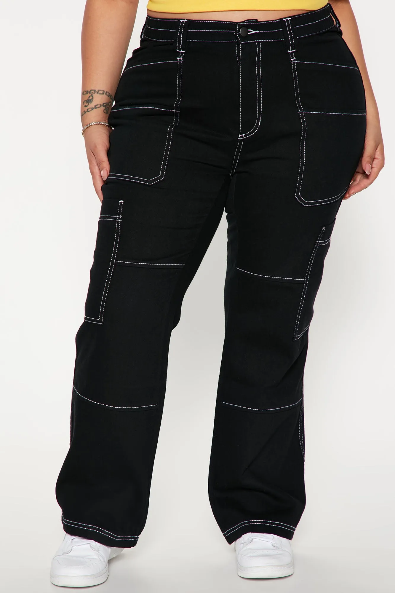 Autobiography Cargo Wide Leg Jeans - Black