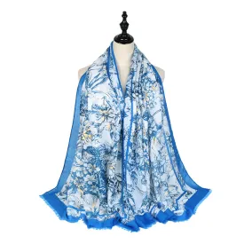 Autumn and winter new satin printing spring orchid autumn chrysanthemum outdoor ladies warm shawl scarf