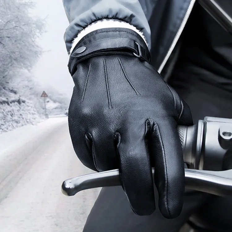 Autumn And Winter Padded Leather Gloves Business Simple Outdoor Sports Warm Gloves, Size: M(Black)