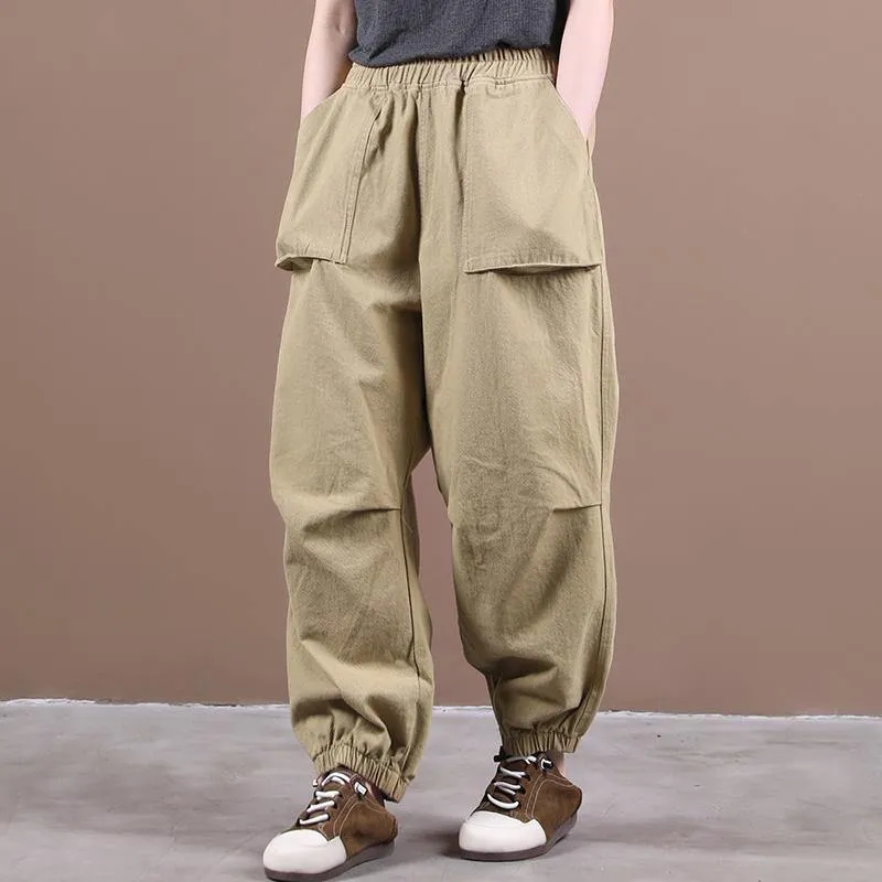 Autumn  three-dimensional pocket elasticated foot pleated casual pants