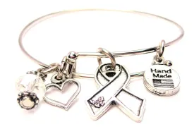 Awareness Ribbon With Butterfly Bangle Bracelet