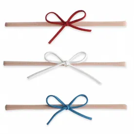 Baby Bling 3 Pack Suede Cord Headband Set-Red/White/Denim