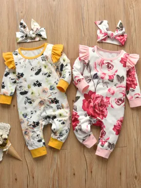 Baby Floral Funtime Long Sleeve Ruffle Romper Onesie