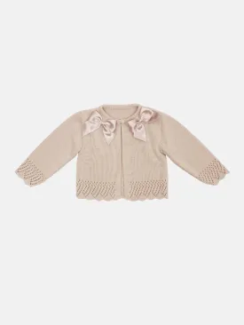 Baby Girl Cardigan with 2 Big Bows-Beige