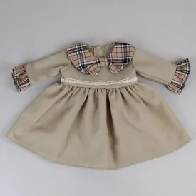 Baby Girls Beige Dress With Tartan Detailing