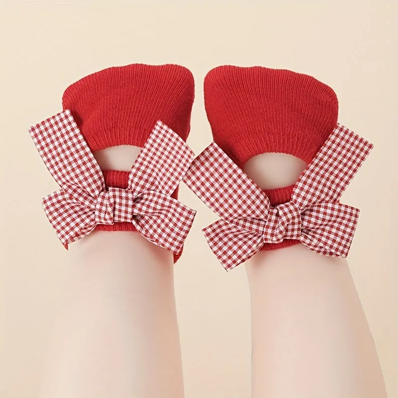 Baby Girls Plaid HeartShaped Bow Socks Adorable Comfort