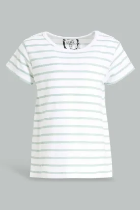 Baby Girls White And Mint Printed T-Shirt