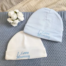 Baby Hats 'I Love Mummy' x2 Pack Blue and White