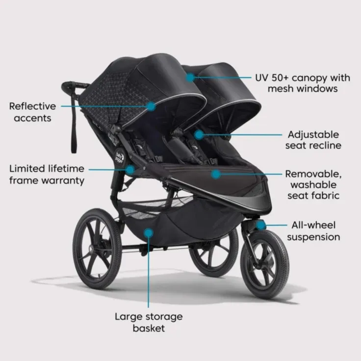 Baby Jogger Summit X3 Double Jogging Stroller in Midnight Black