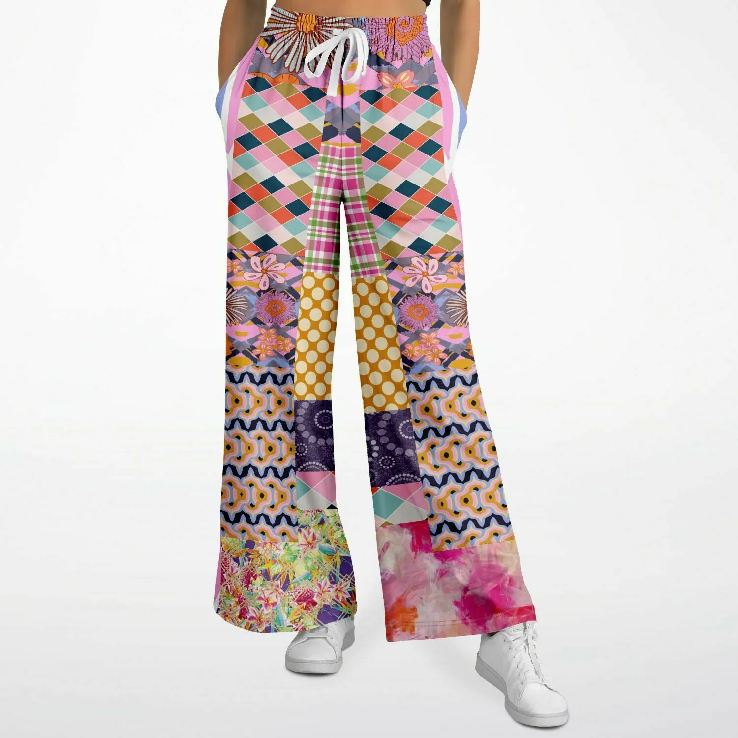 Bahama Mama Pink Floral Patchwork Eco-Poly Wide Leg Pants