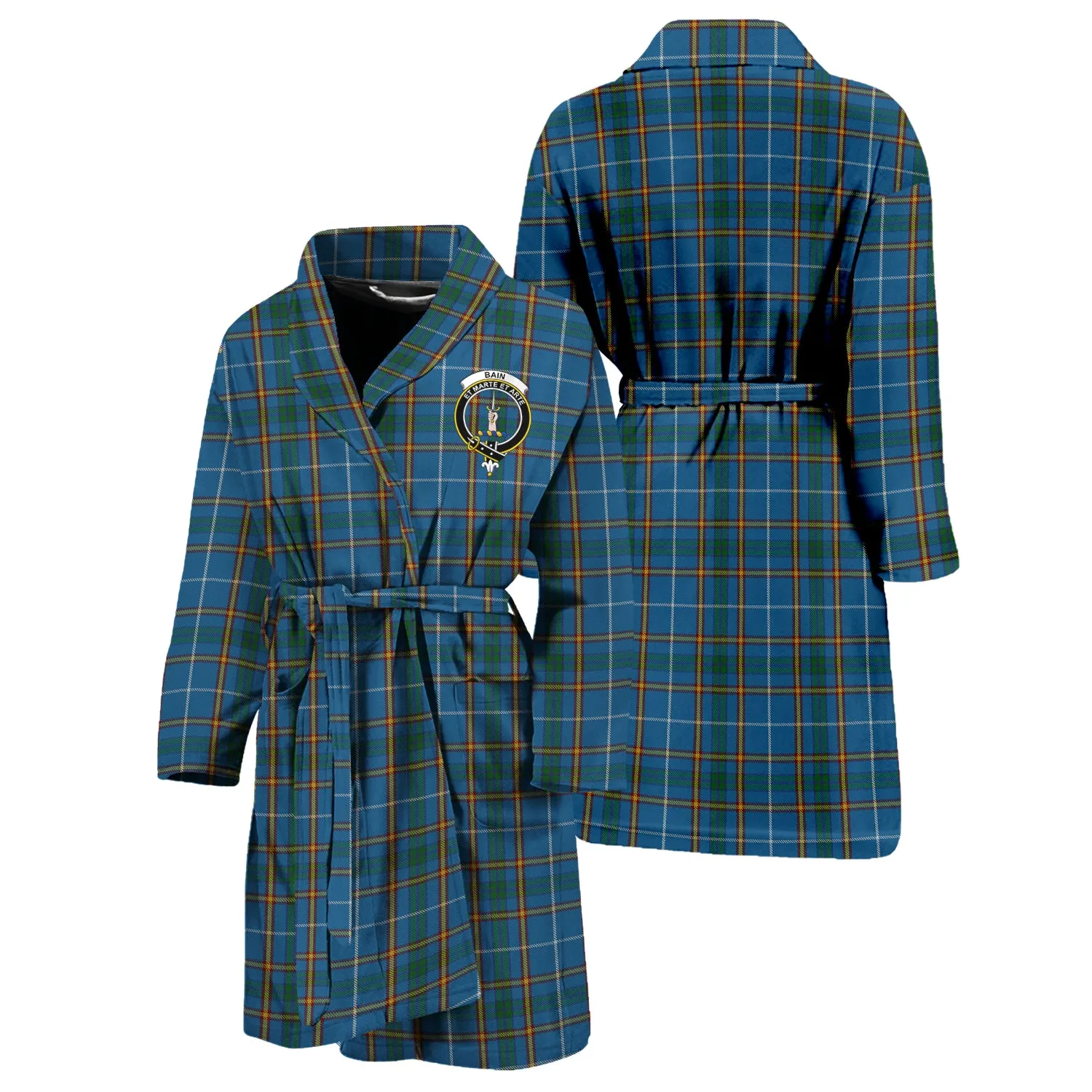 Bain Tartan Bathrobe with Family Crest