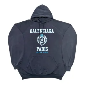 Balenciaga Logo Oversized Hooded Sweatshirt Marine Blue