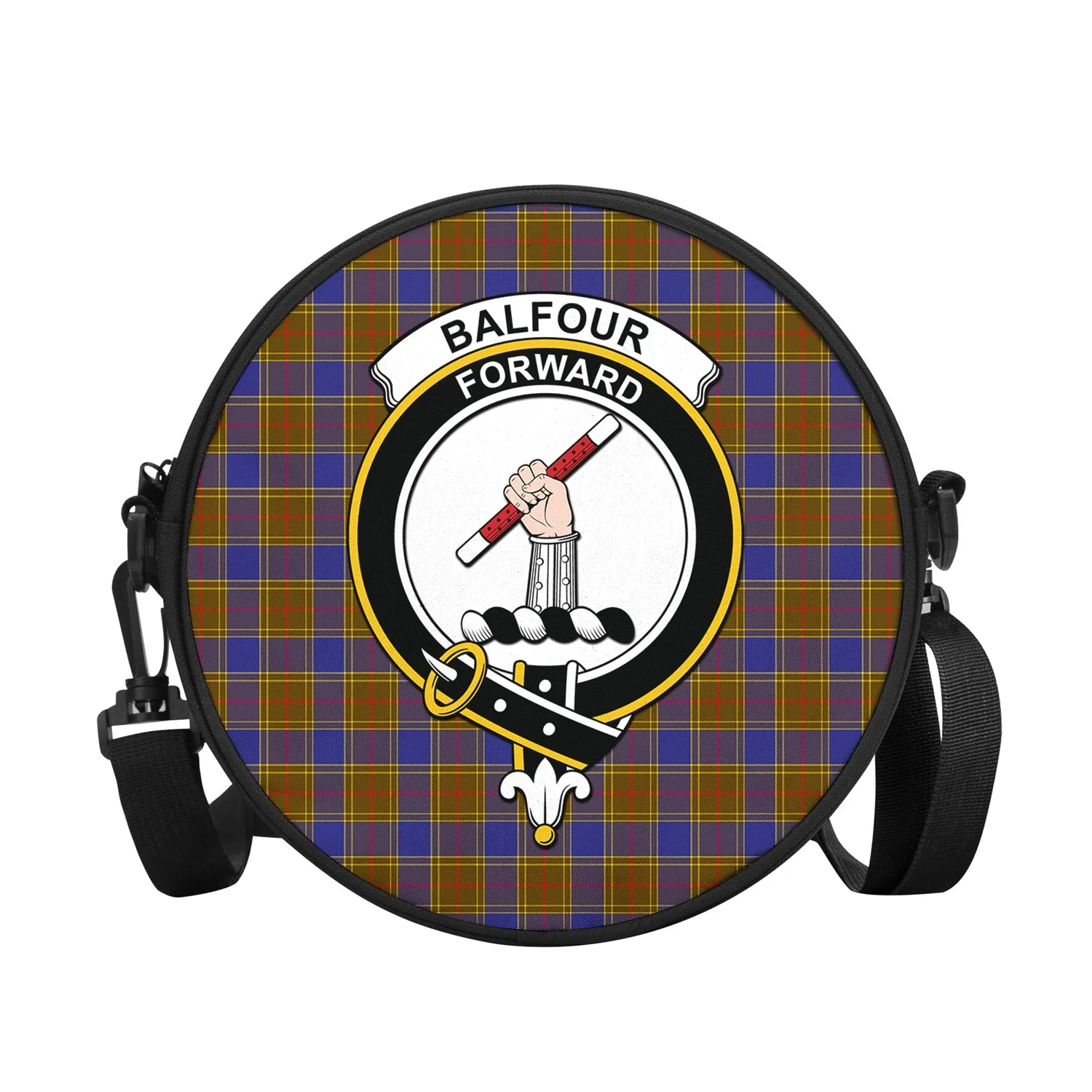 Balfour Tartan Round Satchel Bags with Family Crest