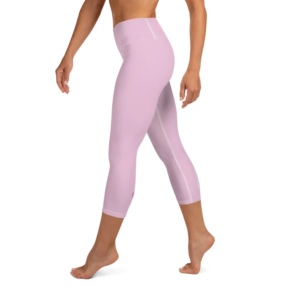 Ballet Pink Yoga Capri Leggings, Light Pink Pastel Women's Capris Tights-Made in USA/EU/MX