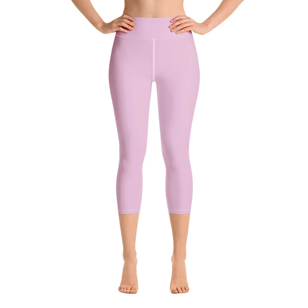 Ballet Pink Yoga Capri Leggings, Light Pink Pastel Women's Capris Tights-Made in USA/EU/MX