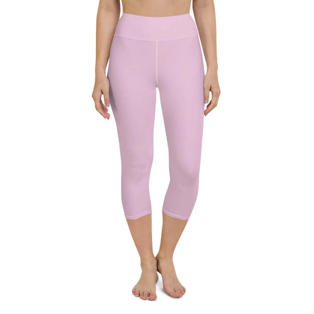 Ballet Pink Yoga Capri Leggings, Light Pink Pastel Women's Capris Tights-Made in USA/EU/MX