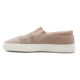 Bata Stretch Crystal Low-Top Sneakers Fabric Beige Colour For Women